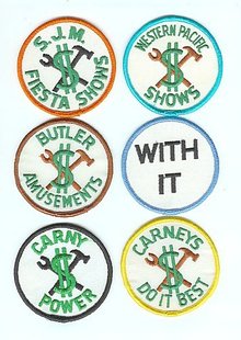 6 old vintage CARNIVAL CARNY PATCHES