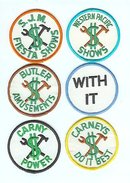 6 old vintage CARNIVAL CARNY PATCHES