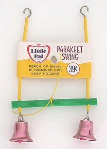 old vintage BIRD TOY SWING w BELL 1950s ~ cage