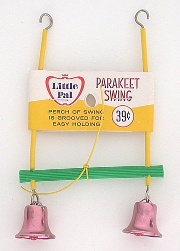 old vintage BIRD TOY SWING w BELL 1950s ~ cage