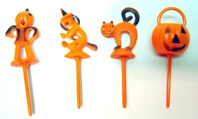 12 old vintage HALLOWEEN PICKS ~ CAT WITCH