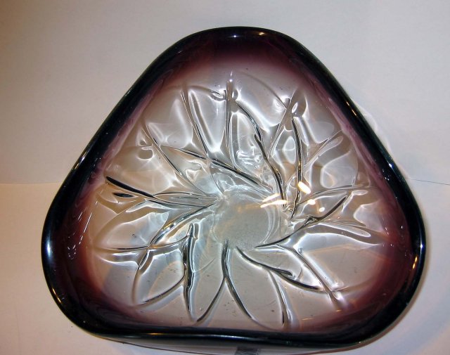 vintage MULBERRY FACETED GLASS ashtray dish