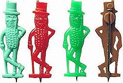 4 old vintage MR. PEANUT FIGURAL plastic pins
