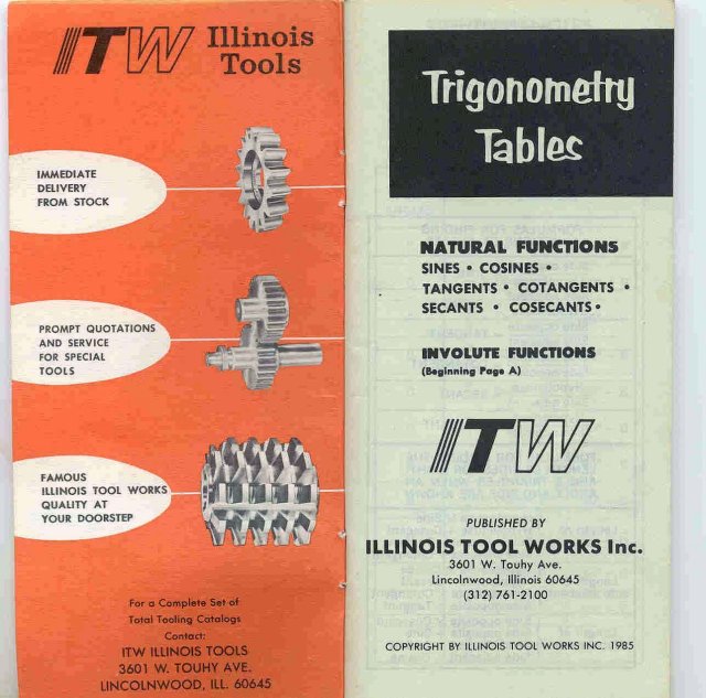 vintage ITW ILLINOIS TOOLS TRIGONOMETRY BOOKLET