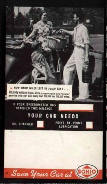 VINTAGE SOHIO GAS CAR Reminder Card ~ 1950s