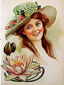 old vintage 1906 VICTORIAN LITHO ~ WATER LILY