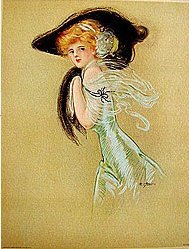 old 1909 Victorian Lady Litho Print black hat