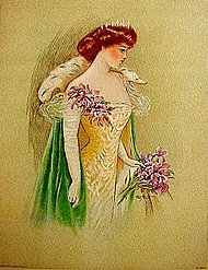 old Victorian Ladies Litho Print ~ orchid stole