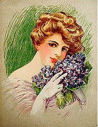 oldVictorian Ladies Litho Print ~ VIOLET BOUQET