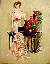 old vintage 1909 victorian litho print ~ piano