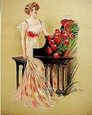 old vintage 1909 victorian litho print ~ piano