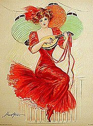 Victorian Litho Print - Chinese lantern