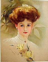 old vintage 1909 VICTORIAN LITHO ~ YELLOW ROSE