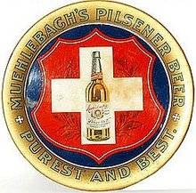 old vintage MUEHLBACH PILSENER beer tin tray