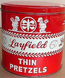old vintage 1920s LAYFIELD PRETZEL TIN