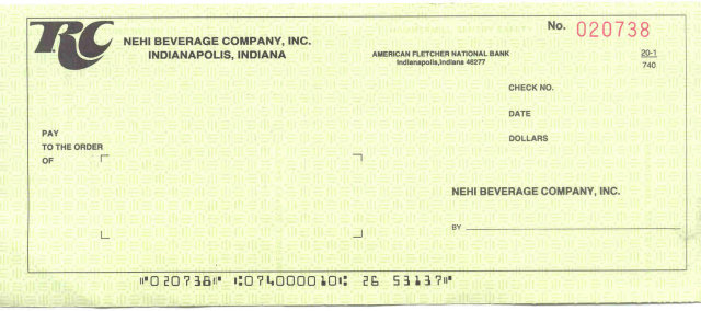 old vintage RC NEHI SODA unused check