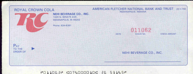 Royal Crown Soda Check