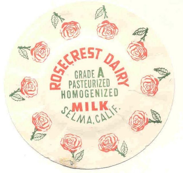 old vintage ROSECREST Dairy Milk Bottle Crown ~ Selma CA 1940