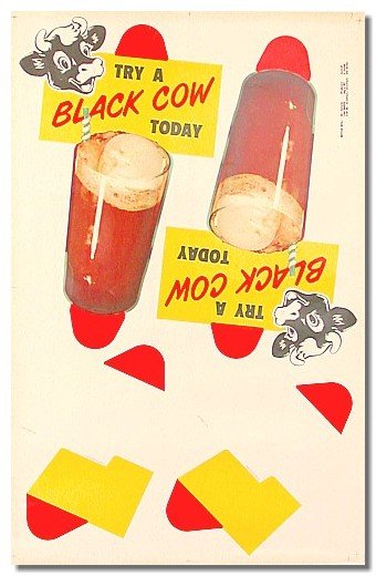 old vintage 1957 BLACK COW Ice Cream Soda sign