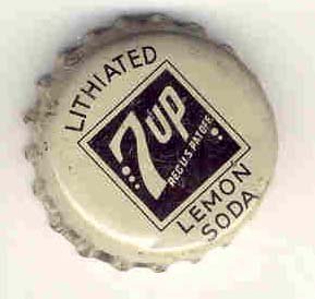 old vintage 1930s 7up LITHIATED LEMON SODA bottle cap cork lined