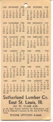 old vintage SUTHERLAND LUMBER CO 1949 Calendar