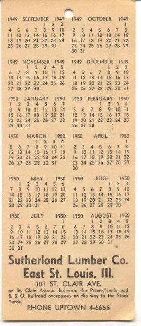old vintage SUTHERLAND LUMBER CO 1949 Calendar