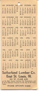 old vintage SUTHERLAND LUMBER CO 1949 Calendar