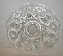 old vintage GLASS FACETED CAKE PLATE 10 inch