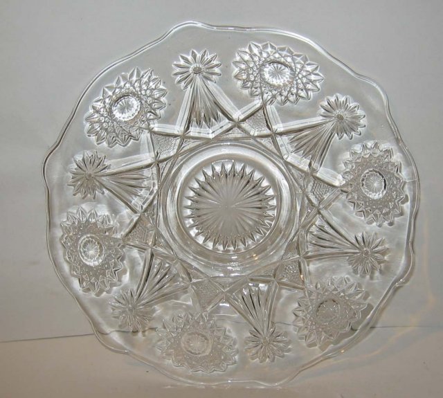 old vintage GLASS FACETED CAKE PLATE 10 inch