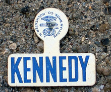 old vintage JOHN F. KENNEDY TIN LITHO lapel tag
