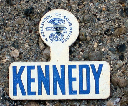 old vintage JOHN F. KENNEDY TIN LITHO lapel tag