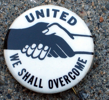 vintage 1960s UNITED OVERCOME handshake pin