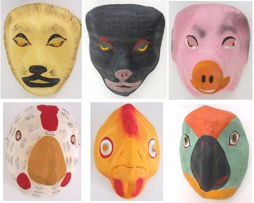 6 old vintage HALLOWEEN hand painted MASKS