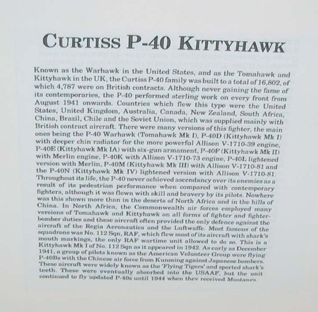 old vintage CURTISS P-40 KITTYHAWK plane poster