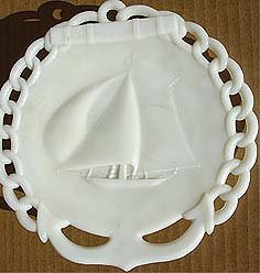 old vintage 1900 schooner SHIP MILK GLASS plate