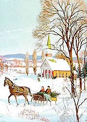 old vintage 1930s WINTER SCENE HOLIDAY print