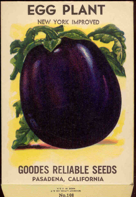 old vintage 1920s NY EGGPLANT SEED PACKET ~ PASADENA CA