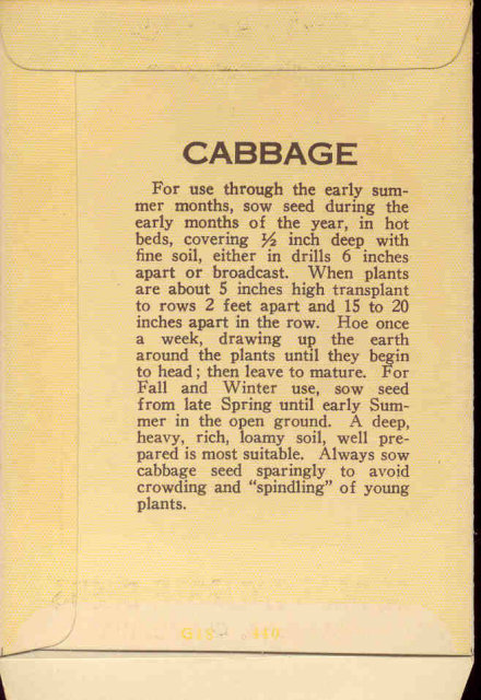 old vintage 1920s FLAT CABBAGE SEED PACKET ~ PASADENA CA