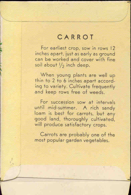 old vintage 1930s CARROT SEED PACKET ~ PASADENA CA
