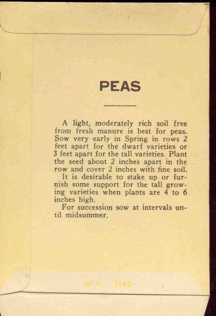 old vintage 1930s GREEN PEAS SEED PACKET ~ PASADENA CA