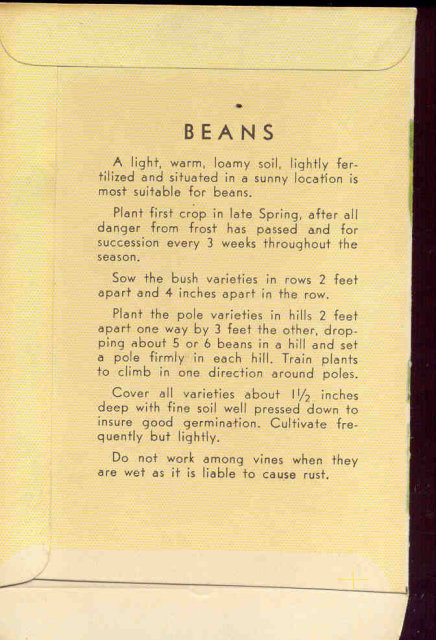 old vintage 1930s GREEN BEANS SEED PACKET ~ PASADENA CA