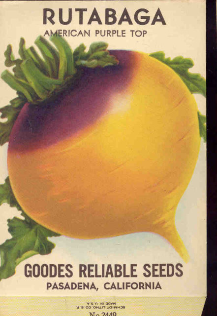 old vintage 1930s RUTABAGA SEED PACKET ~ PASADENA CA