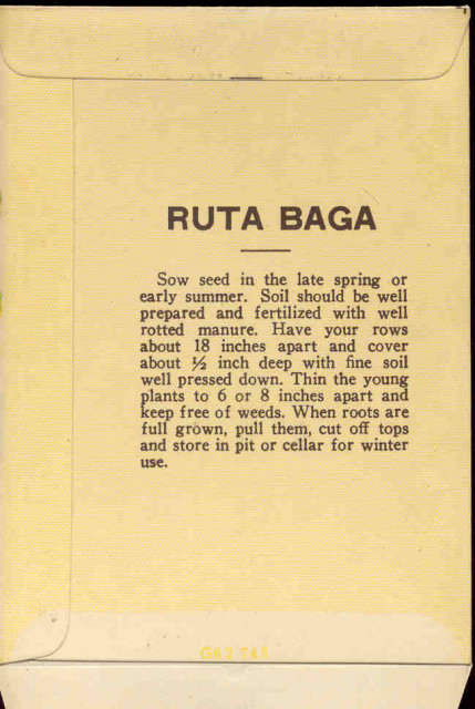 old vintage 1930s RUTABAGA SEED PACKET ~ PASADENA CA
