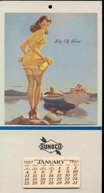 old vintage 1953 SUNOCO PINUP GIRL calendar ~ gas oil