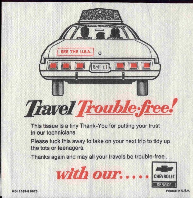 CHEVROLET AD NAPKINS ~ CAR AUTO ~ 1973