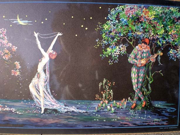 old vintage 1920s ART DECO HARLEQUIN print