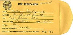 old vintage 1950 SHELL OIL KEY ENVELOPE