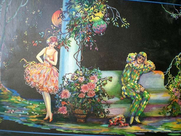 old vintage 1920s ART DECO HARLEQUIN print