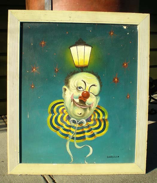 old vintage 1930s CLOWN OIL PAINTING ~ LANGELLA