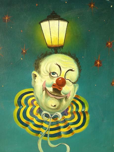 old vintage 1930s CLOWN OIL PAINTING ~ LANGELLA